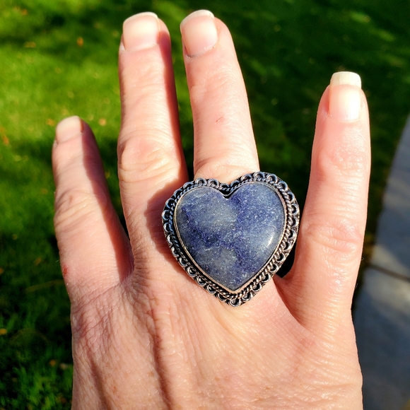 New Heart Shaped Sodalite 925 Silver Statement Ring. - Picture 13 of 16